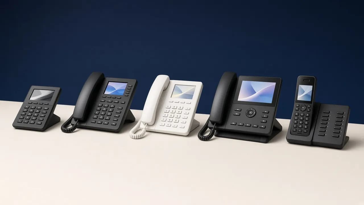 A lineup of business IP phones for office workstations